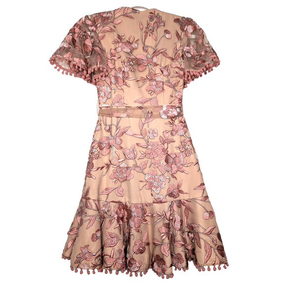 Two Sisters Pink Embroidered Floral Coquette Fairy Sheer Lace Ruffle Mini Dress - Picture 11 of 15